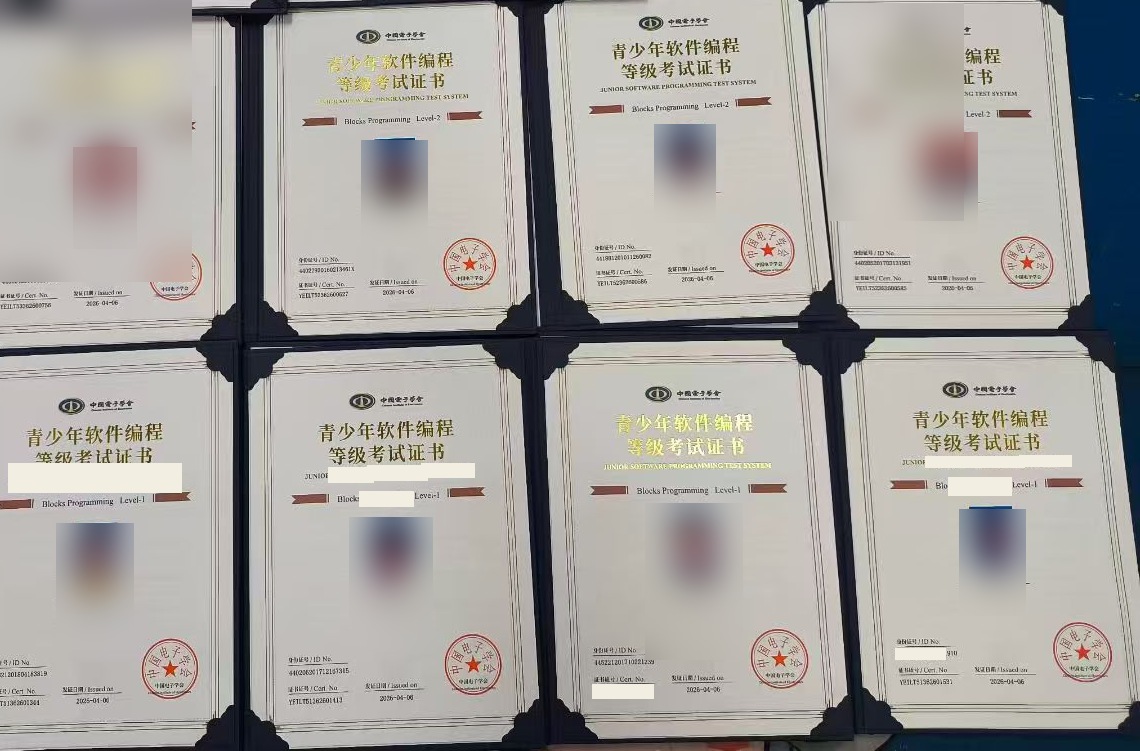学员等级考试证书合照,人像与姓名已处理