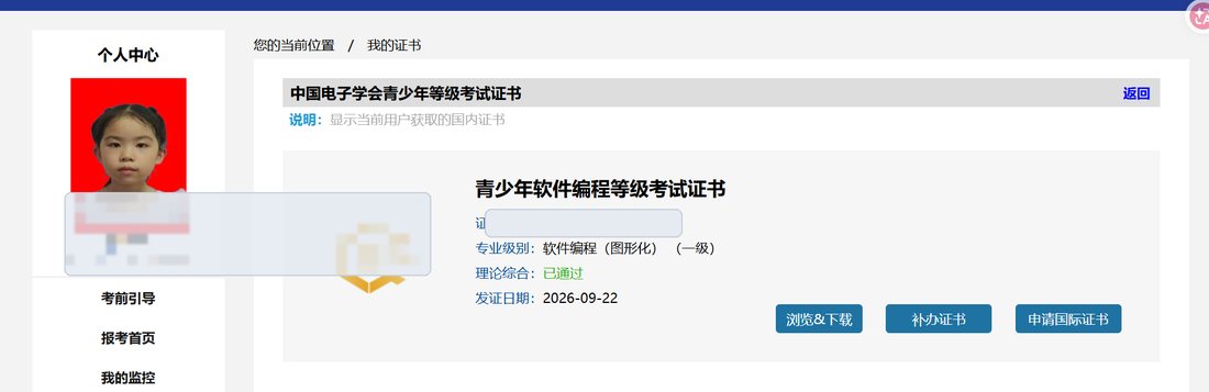 青少年软件编程图形化一级证书